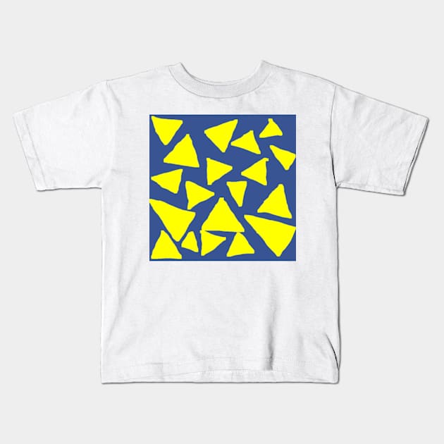 Yellow Corn Chips on Blue Kids T-Shirt by Deadfluffy